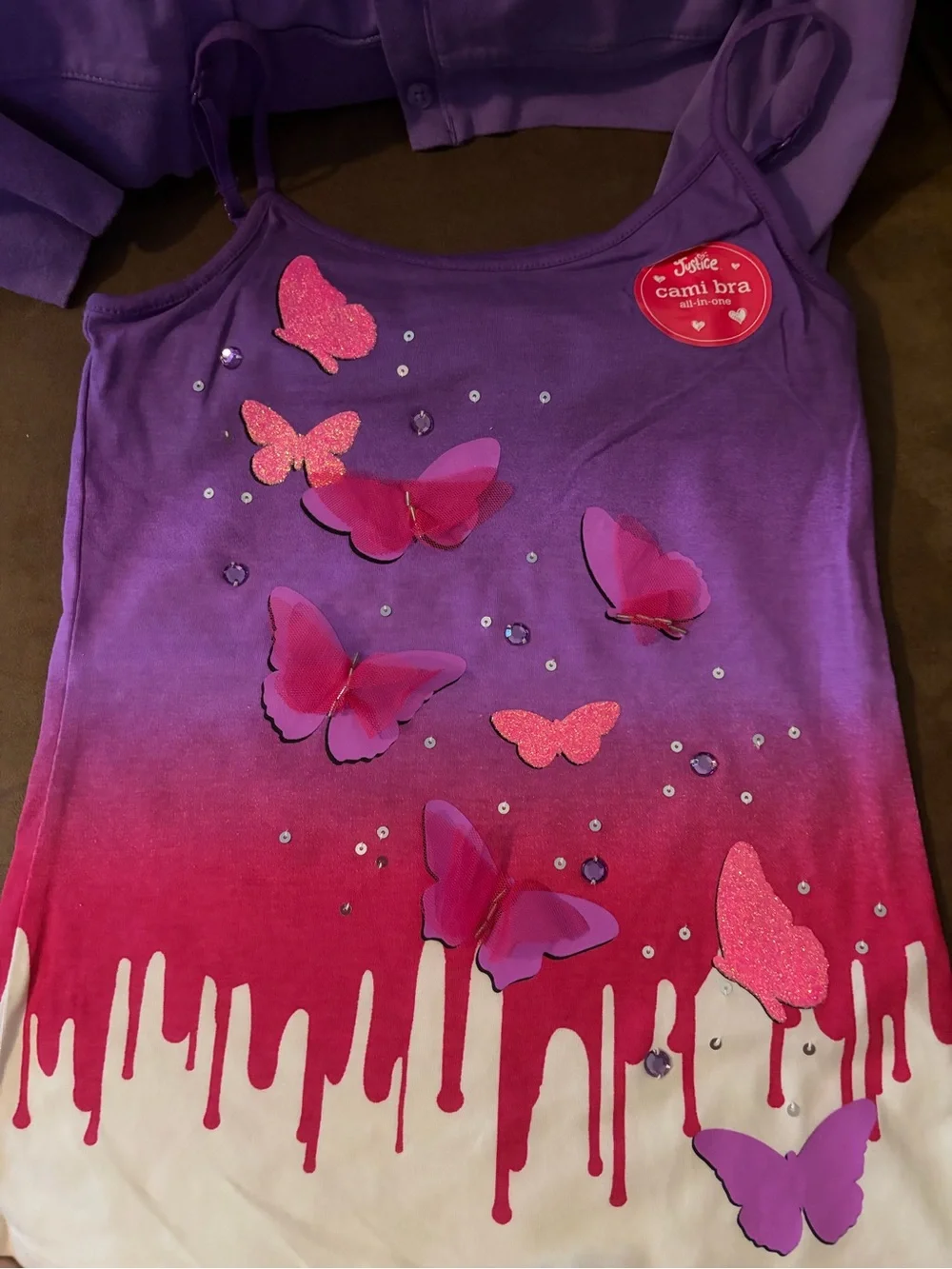 NWOT Justice Purple and Pink Butterfly Cami Top
